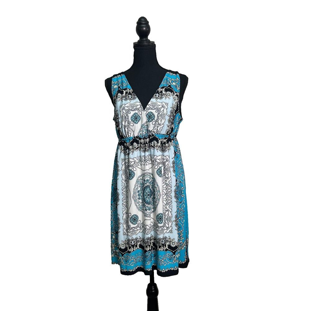 Valerie Bertinelli Boho Handkerchief Dress Womens 14‎ Blue Paisley Sleeveless